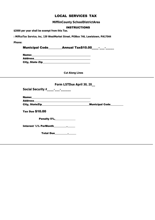 Local Services Tax Form Mifflin County School District Area Printable 