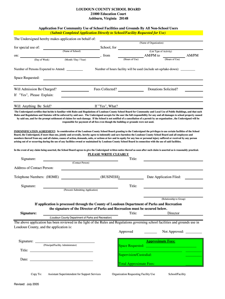 Loudoun County School Board Application For Community Use Of School 