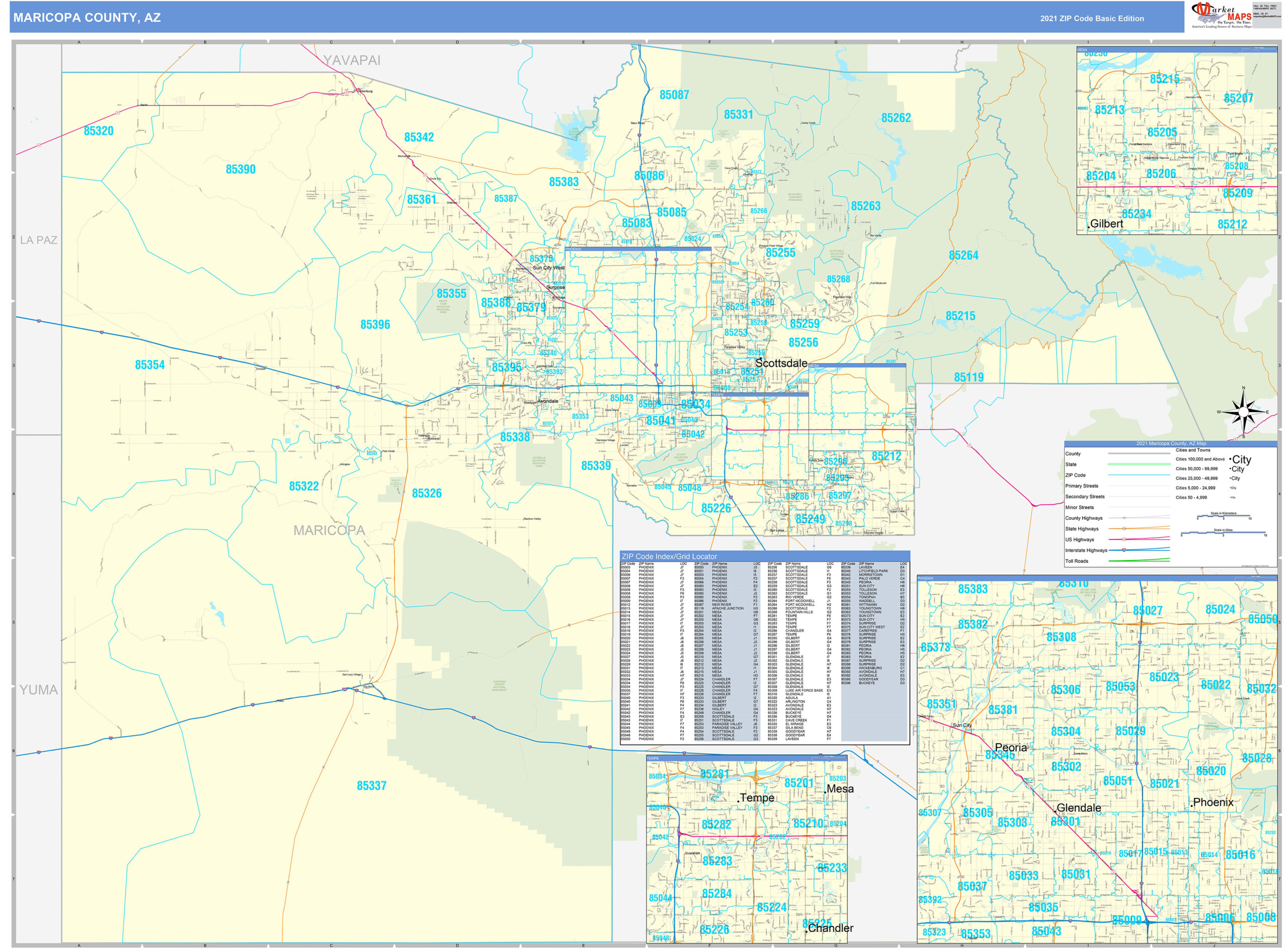 Maricopa County AZ Zip Code Wall Map Basic Style By MarketMAPS MapSales