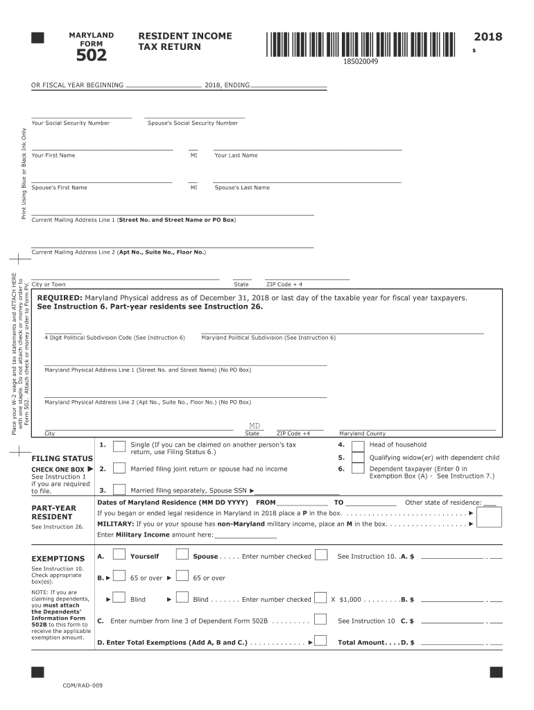 Md 502 Instructions 2018 Fill Out Sign Online DocHub