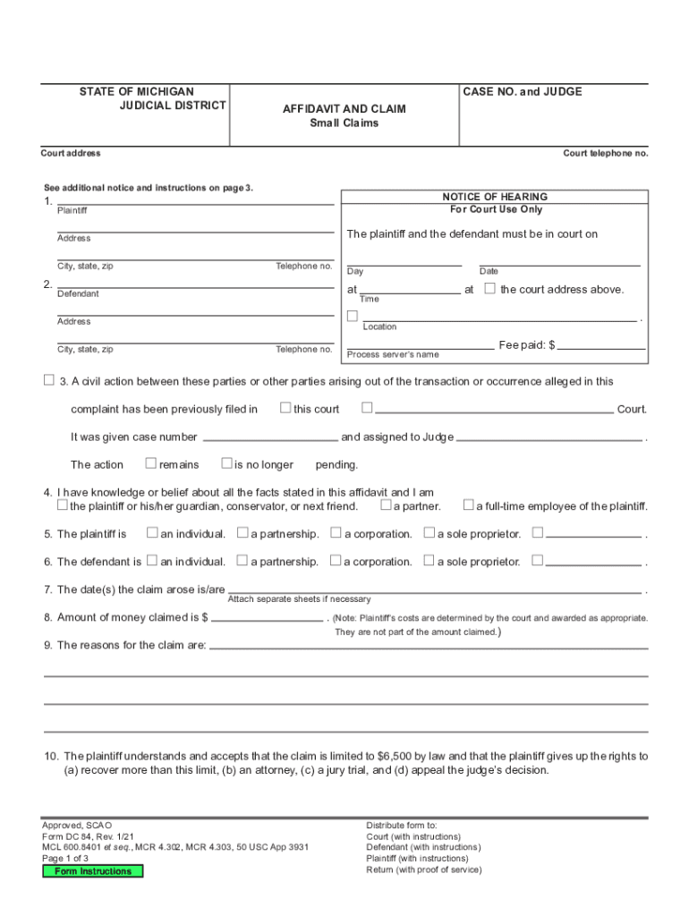 MI Form DC 84 2021 2022 Complete Legal Document Online US Legal Forms