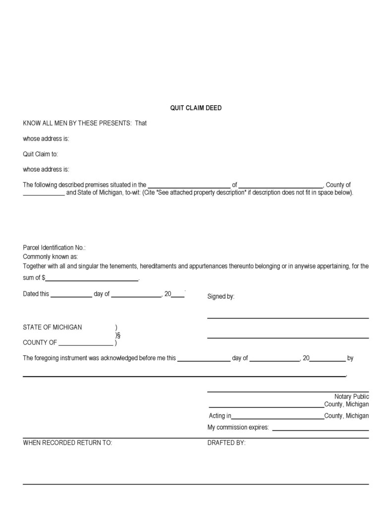 Michigan Quit Claim Deed Sample Master Of Template Document