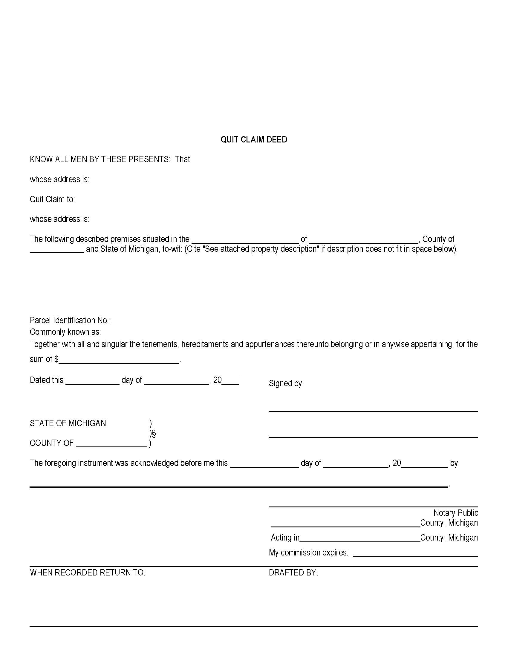 Michigan Quit Claim Deed Sample Master Of Template Document