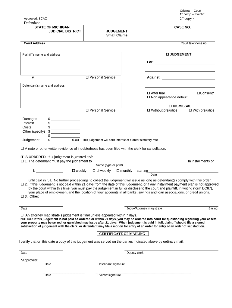 Michigan Small Claims Form Fill Out And Sign Printable PDF Template 