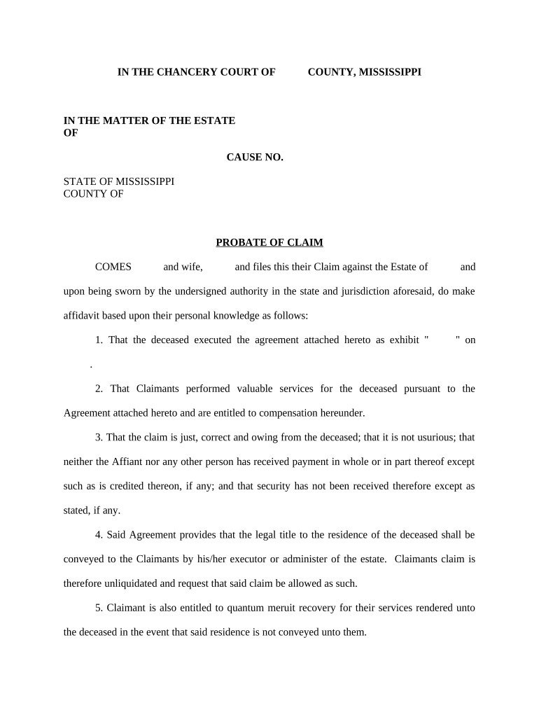 Mississippi Probate Claim Doc Template PdfFiller