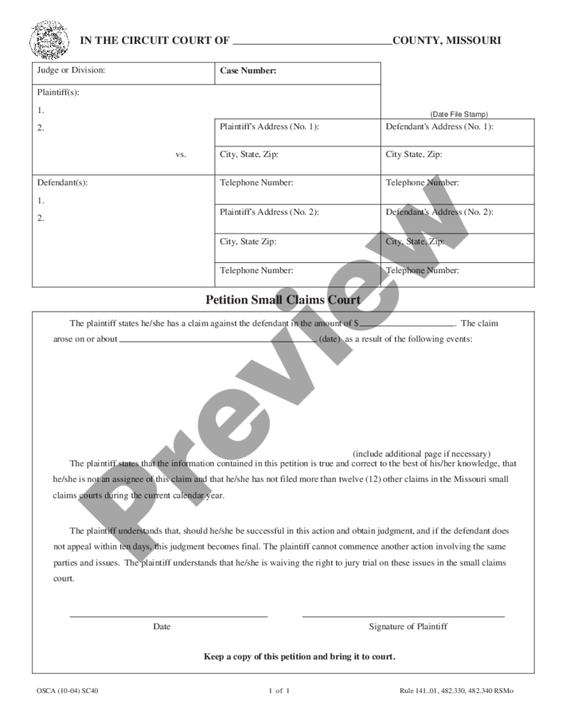 Missouri Petition Small Claims Court How To Fill Out A Small Claims 