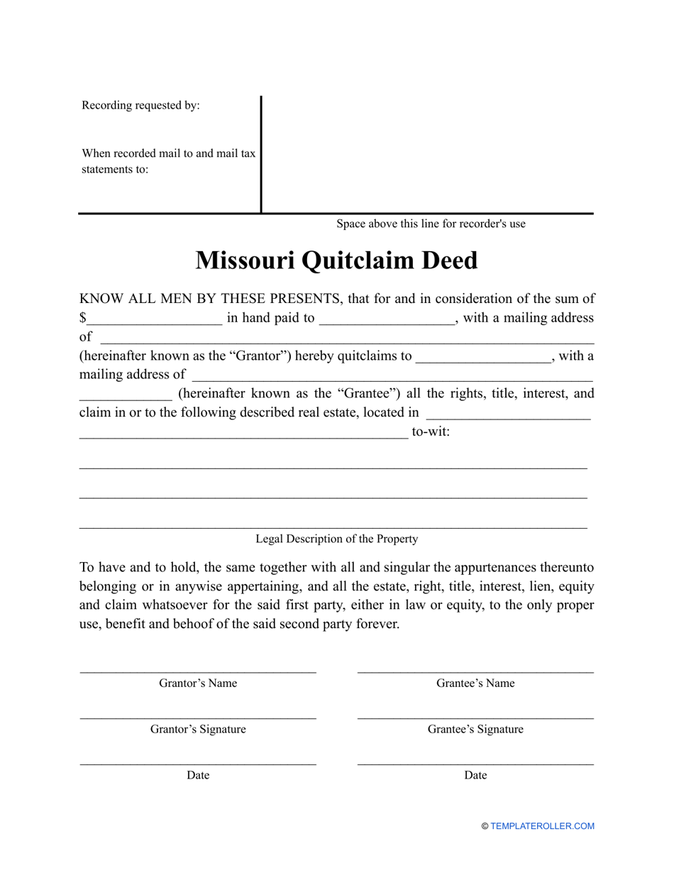 Missouri Quitclaim Deed Form Download Printable Pdf Templateroller 