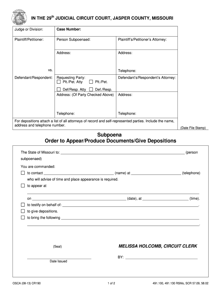 Missouri Subpoena Fill Out Sign Online DocHub