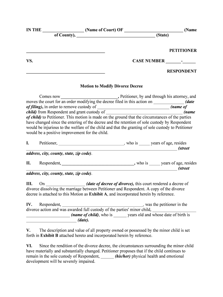 Modification Divorce Decree Form Fill Online Printable Fillable 