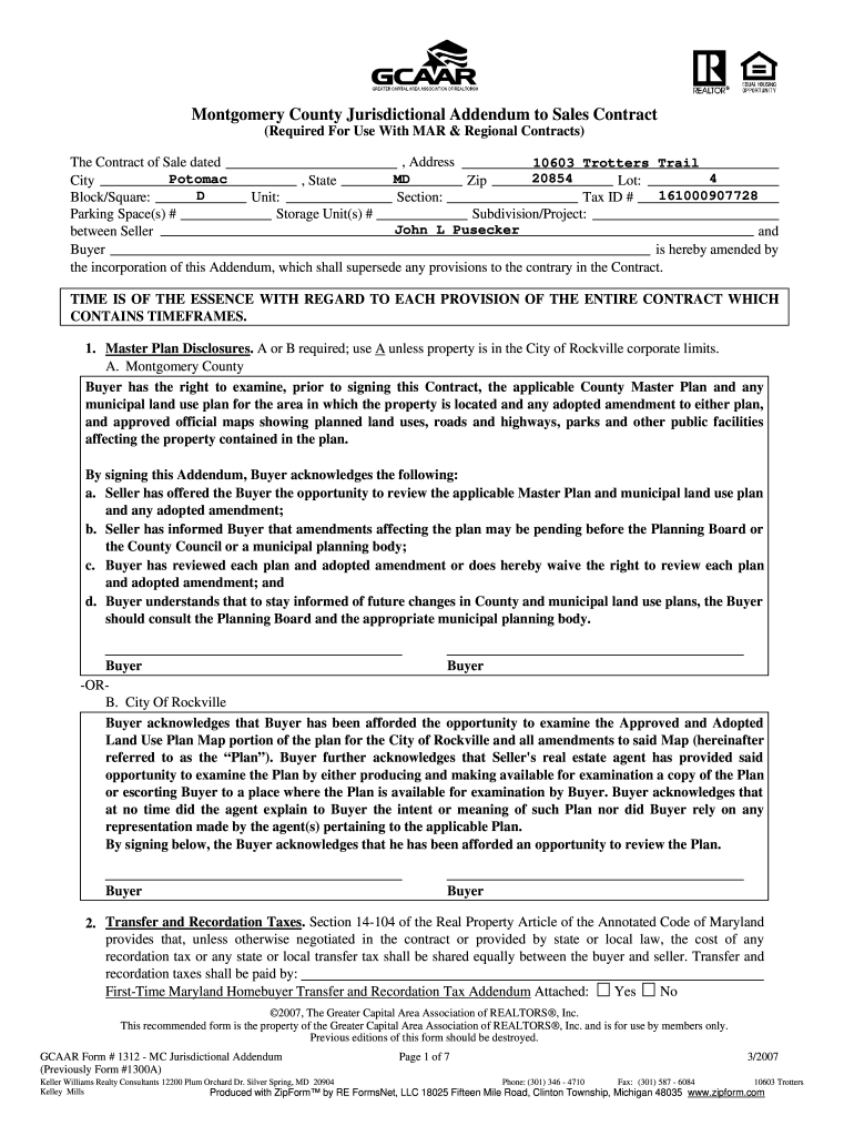 Montgomery County Jurisdictional Addendum Fill Out Sign Online DocHub