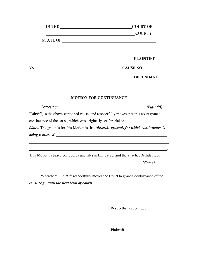 Motion For Continuance Fill Online Printable Fillable Blank 