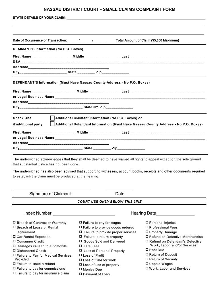 Nassau County Small Claims Court Fill Out Sign Online DocHub