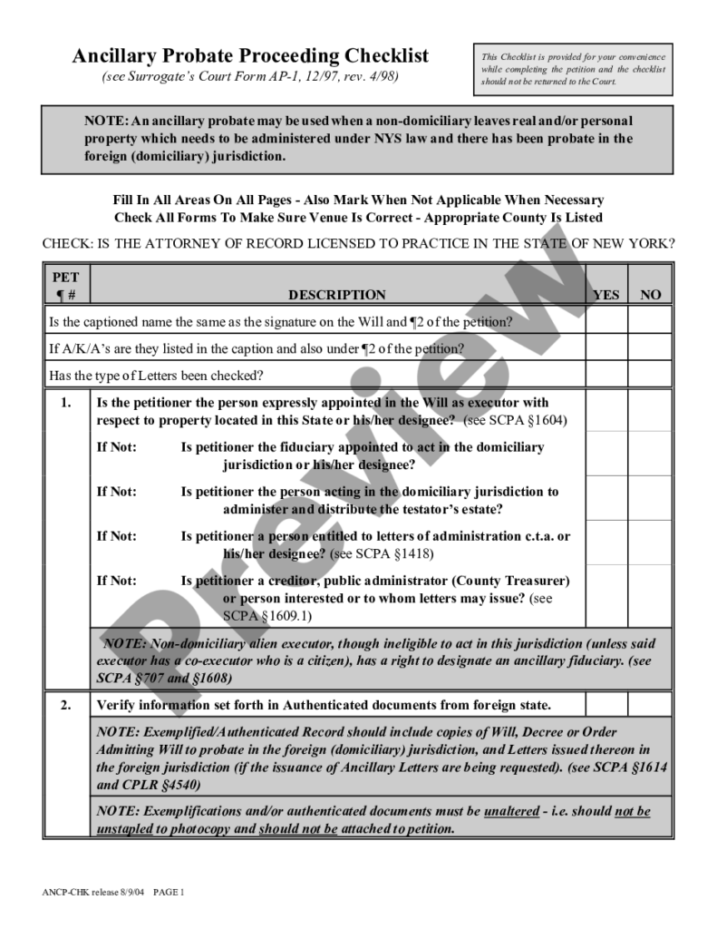 Nassau New York Surrogate s Court Checklist Surrogate Court Forms Ny 