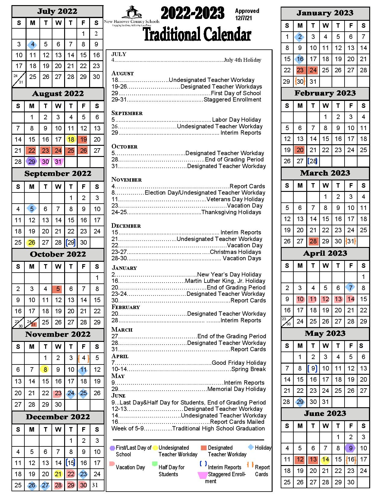 New Hanover County Schools Calendar 2022 2023