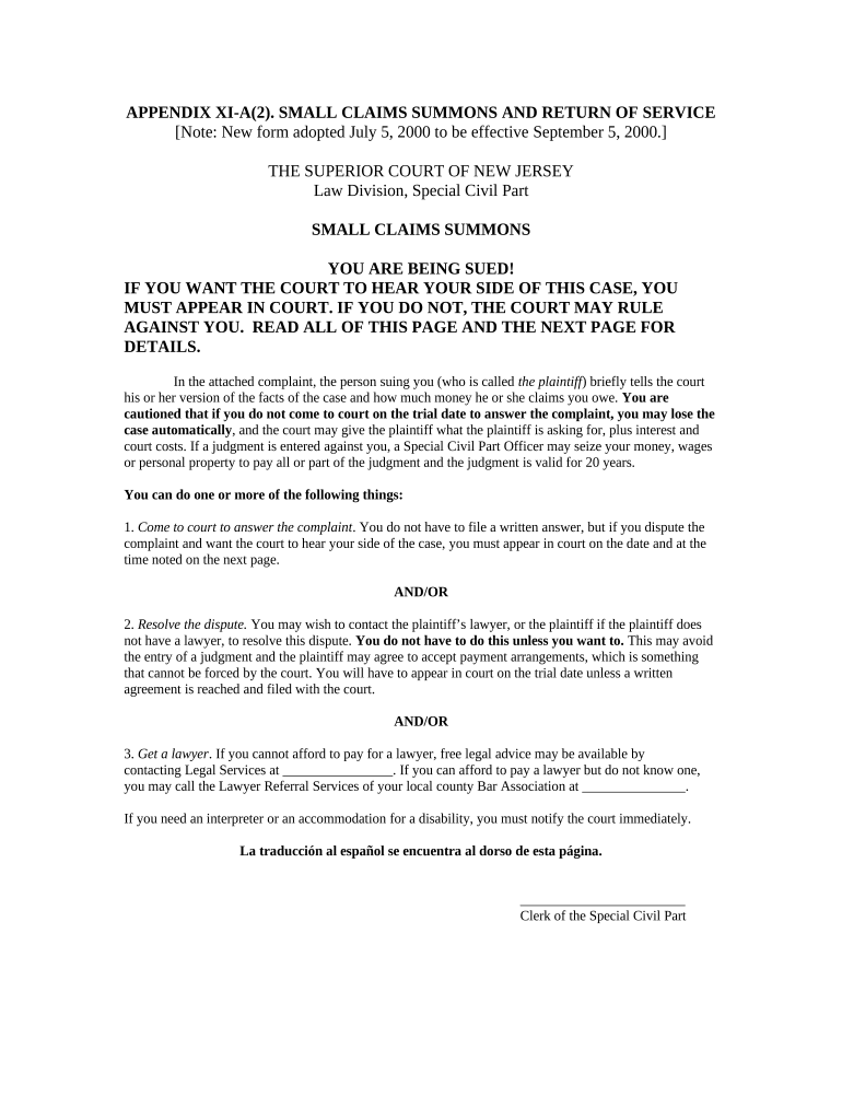 New Jersey Small Claims Form Fill Out And Sign Printable PDF Template
