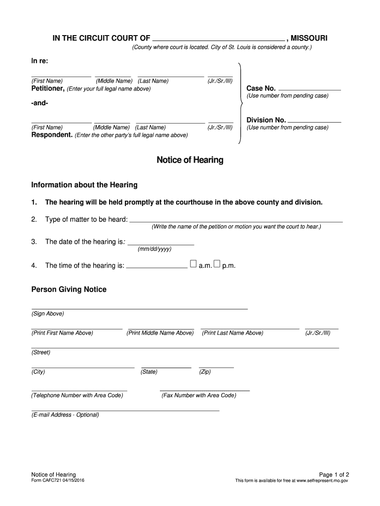 Notice Of Hearing Missouri Fill Out Sign Online DocHub