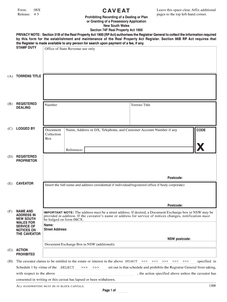 Nsw Caveat Form Fill Out Sign Online DocHub