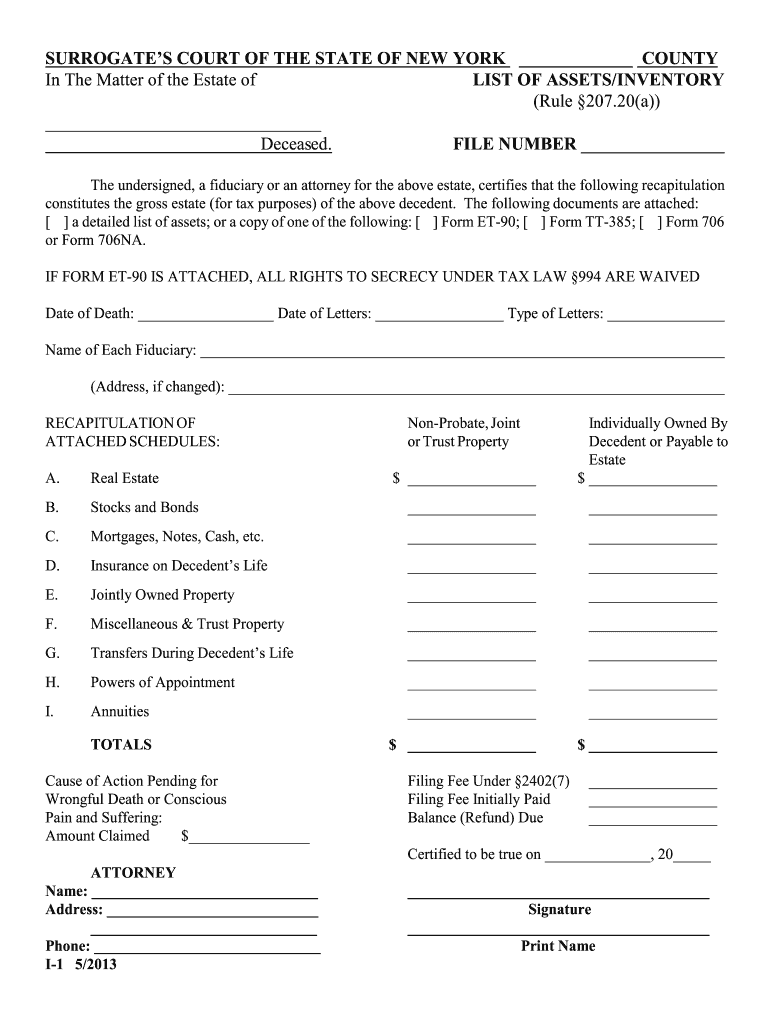 Nys Surrogate s Court Forms Inventory Of Assets Fill Out Sign Online 