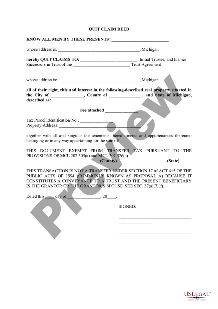 Oakland Michigan Quit Claim Deed US Legal Forms