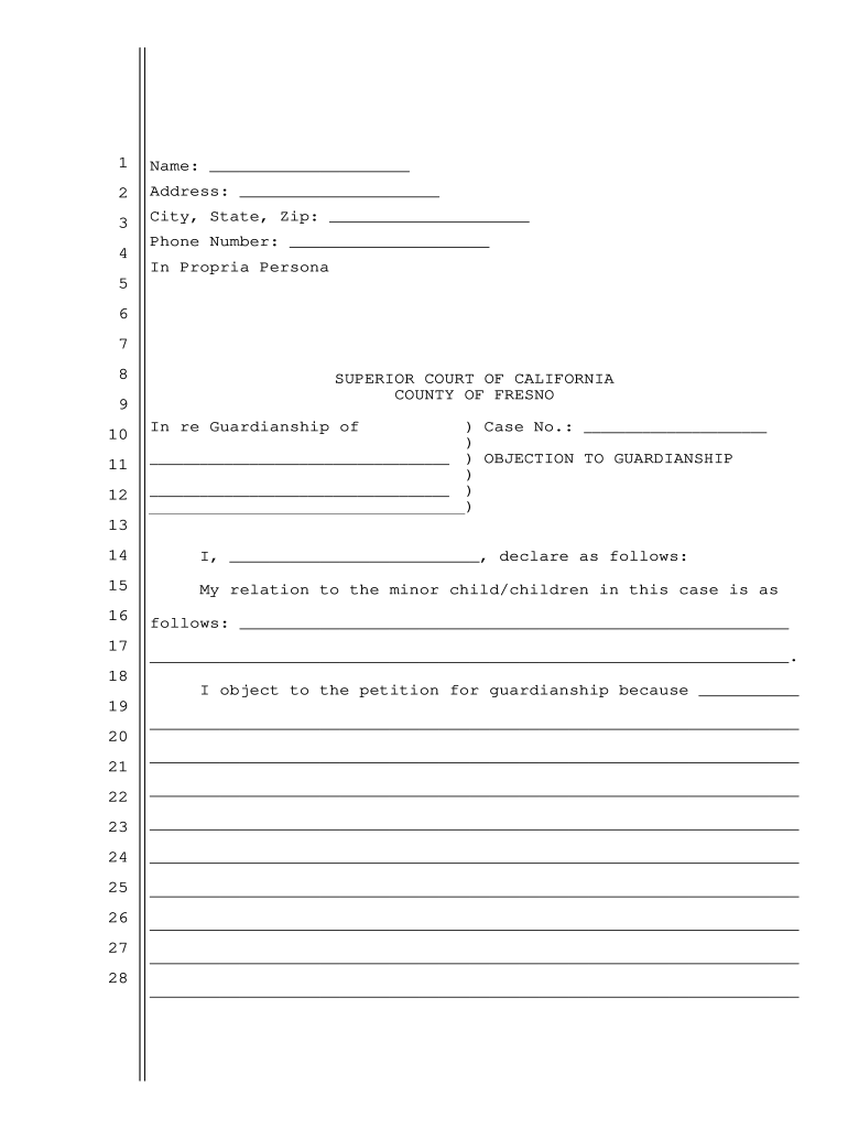 Objection Guardianship Fresno County Download Fill Online Printable 