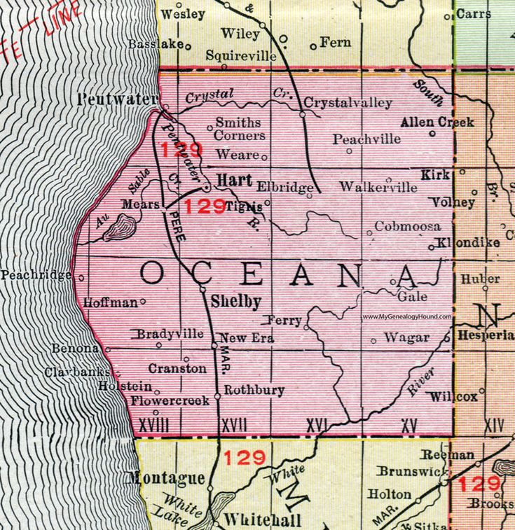 Oceana County Michigan 1911 Map Rand McNally Hart Shelby 