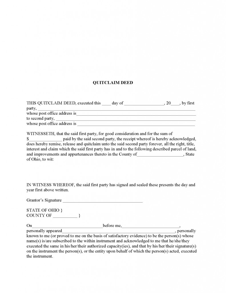 Ohio Quit Claim Deed Form Deed Forms Deed Forms