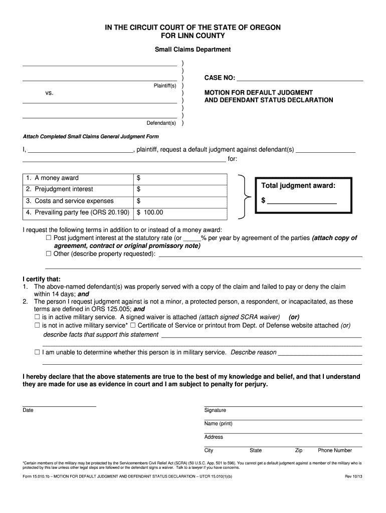 Oregon Default Judgment Form Fill Online Printable Fillable Blank 