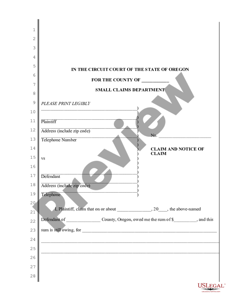 Oregon Small Claims Claim Gold Claims For Sale Oregon US Legal Forms