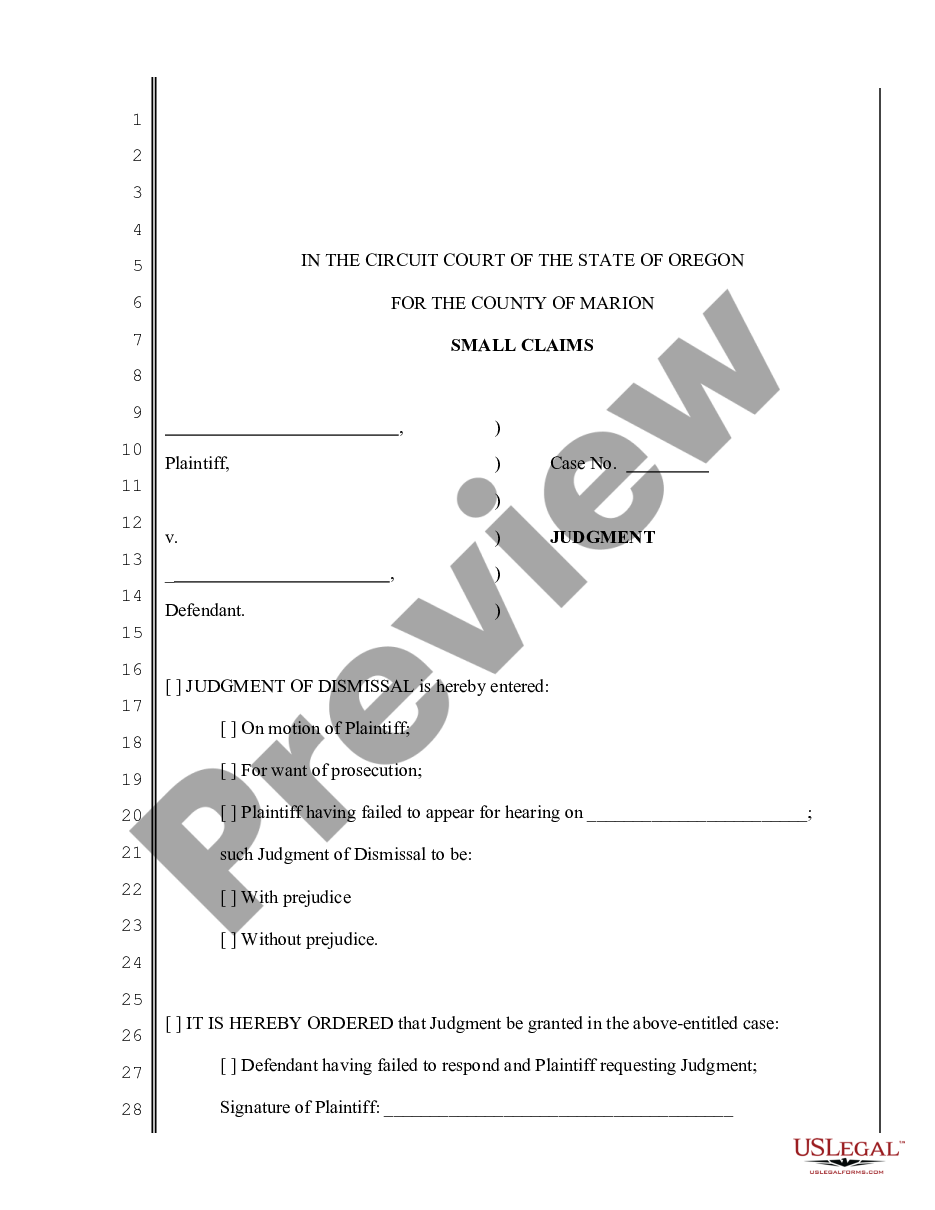 Oregon Small Claims Judgment Judgment US Legal Forms