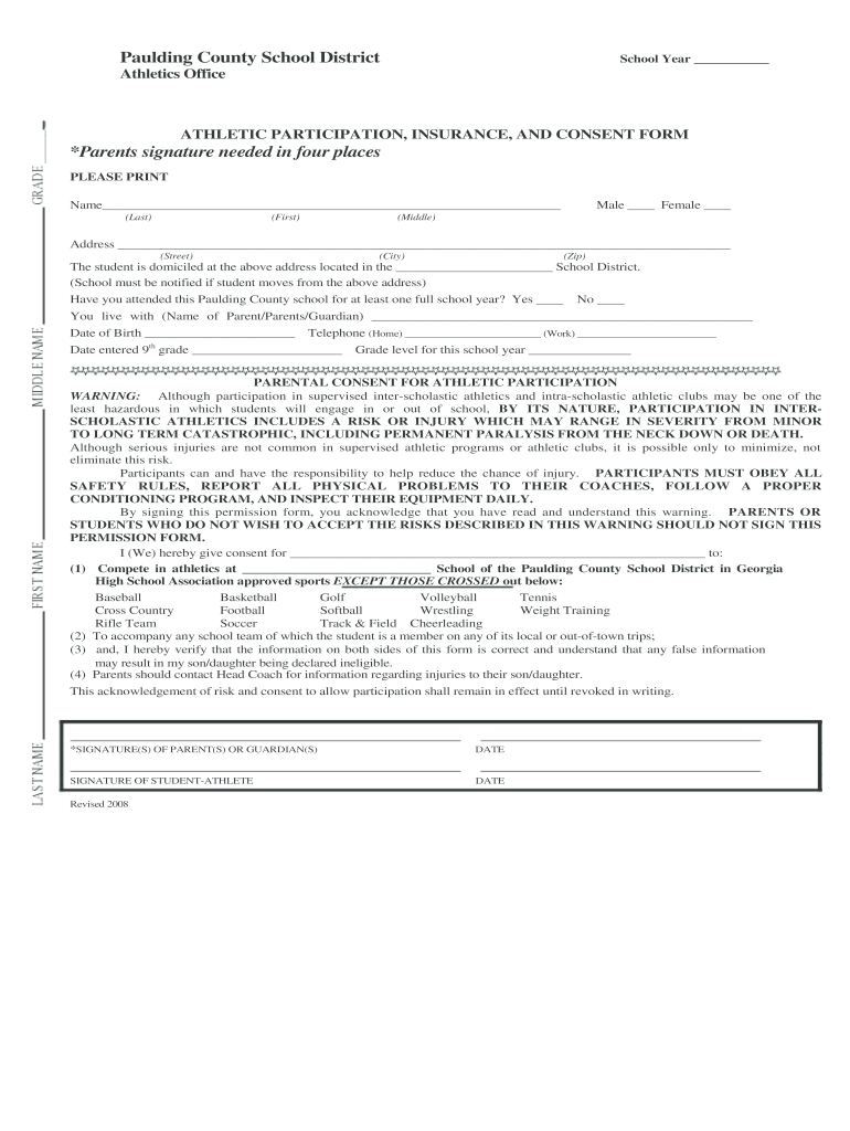 Paulding County Sports Physical Form Fill Online Printable Fillable