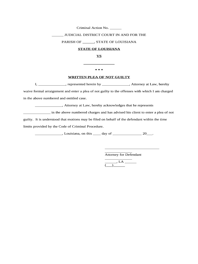 Plea Not Guilty Form Fill Out And Sign Printable PDF Template SignNow