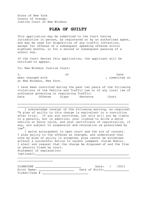 Plea Of Guilty Form Printable Pdf Download