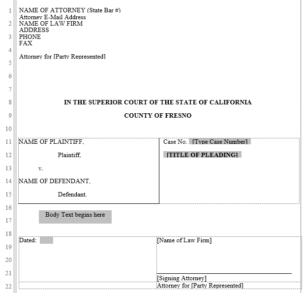 Pleading Form Fresno County Superior Court Word Automation