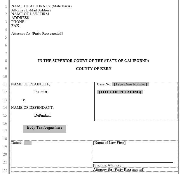 Pleading Form Kern County Superior Court Word Automation