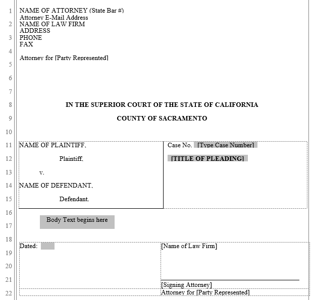 Pleading Form Sacramento County Superior Court Word Automation