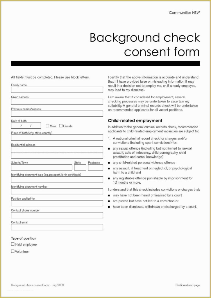 Printable Background Check Authorization Form Template Printable 