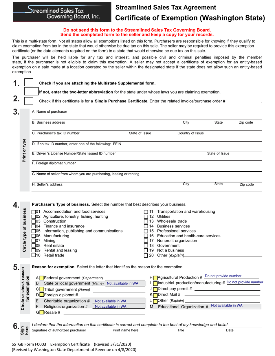 Printable Certificate Of Exemption Form Washington State Printable 