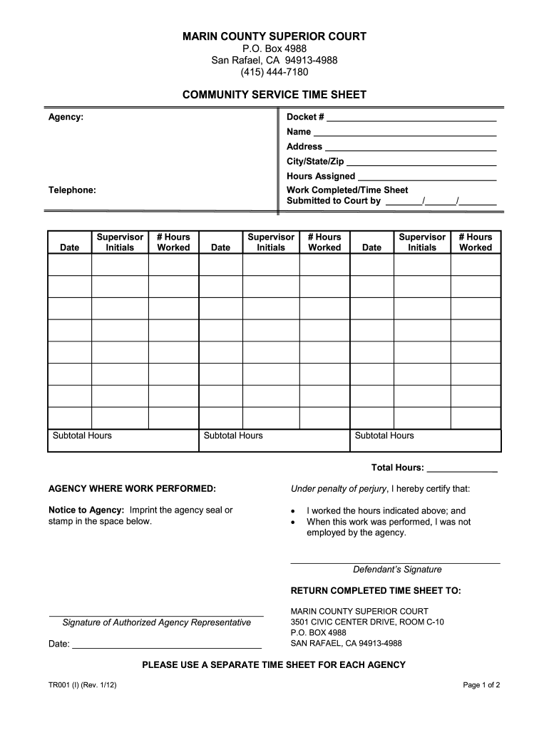 Printable Court Ordered Community Service Form Fill Online Printable 