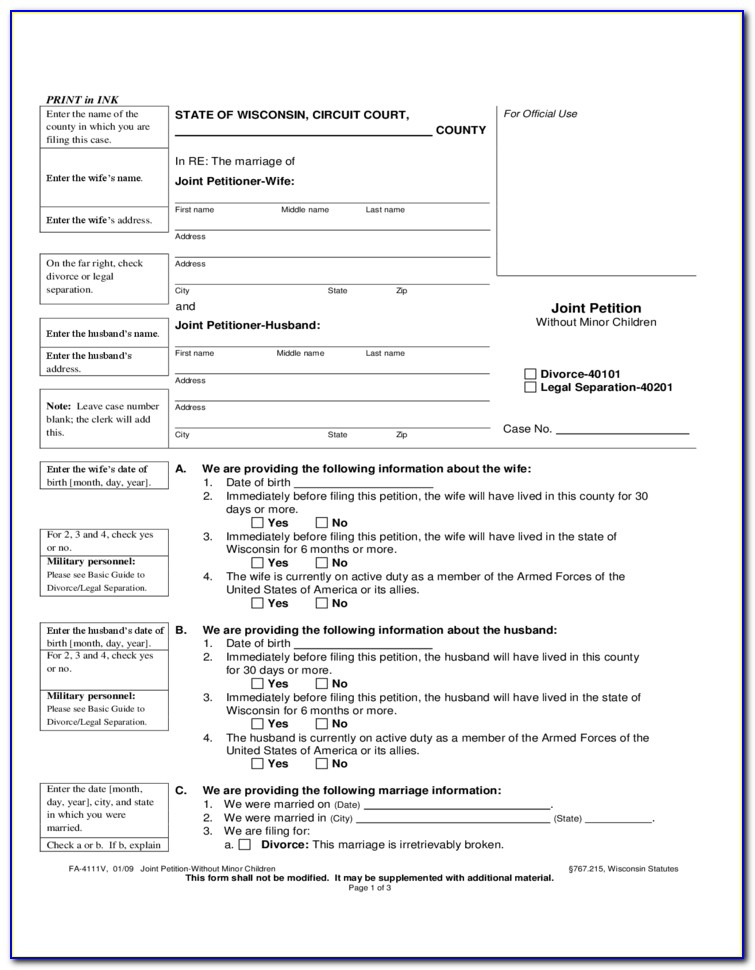 Printable Divorce Papers Wisconsin Printable World Holiday