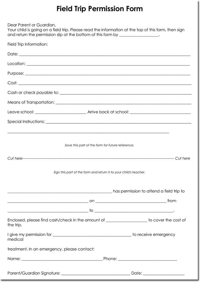 Printable Field Trip Permission Slip Template