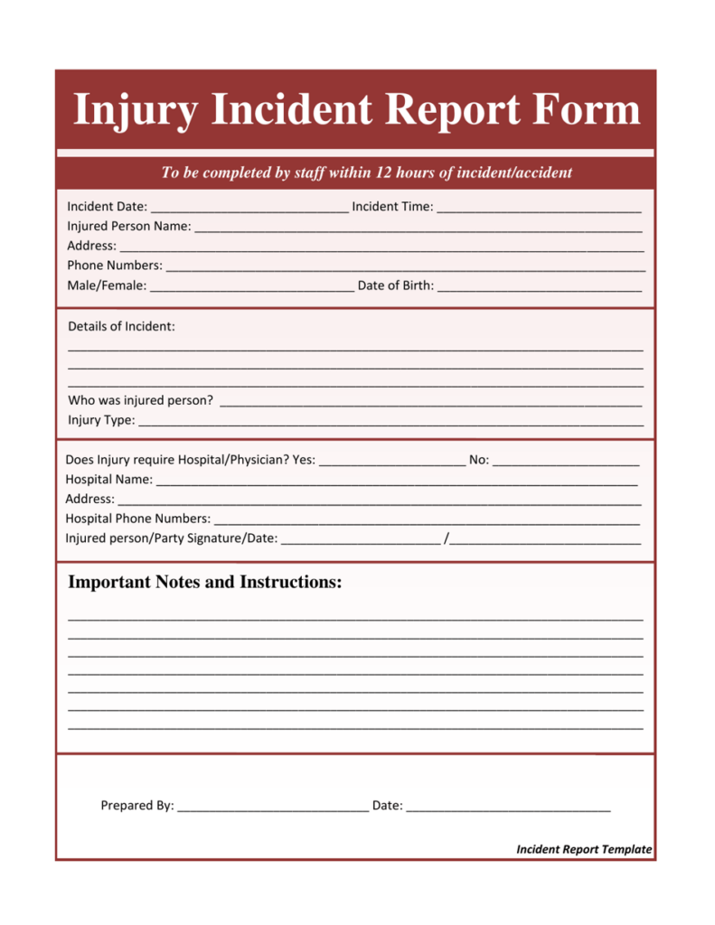 Printable Incident Report Form Template Printable Templates