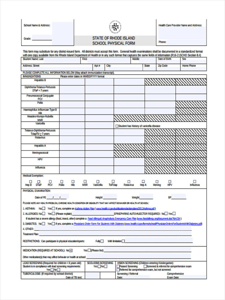 Printable Physical Form For School Printable Form 2021