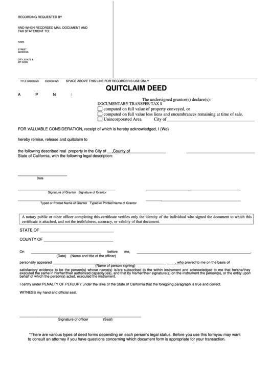 Printable Quick Claim Forms For California Printable Forms Free Online