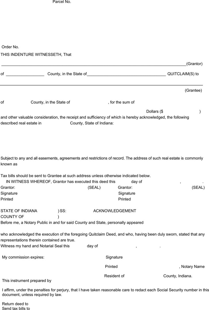 Printable Quit Claim Deed Form Indiana Printable Forms Free Online