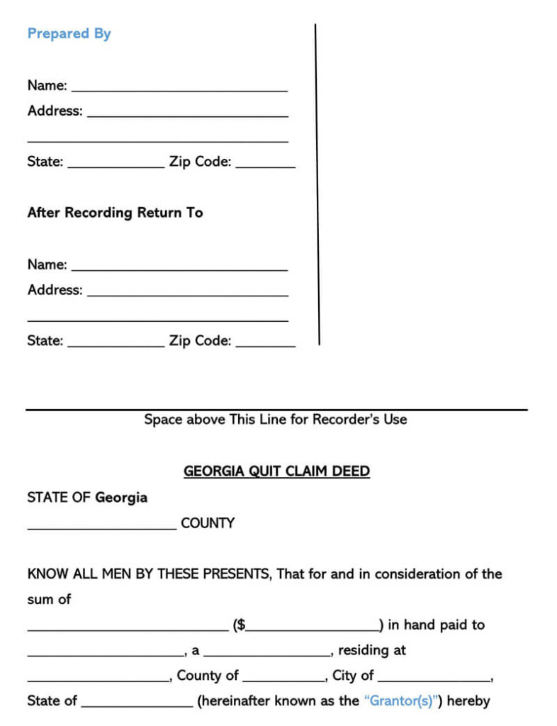 Printable Quit Claim Deed Georgia