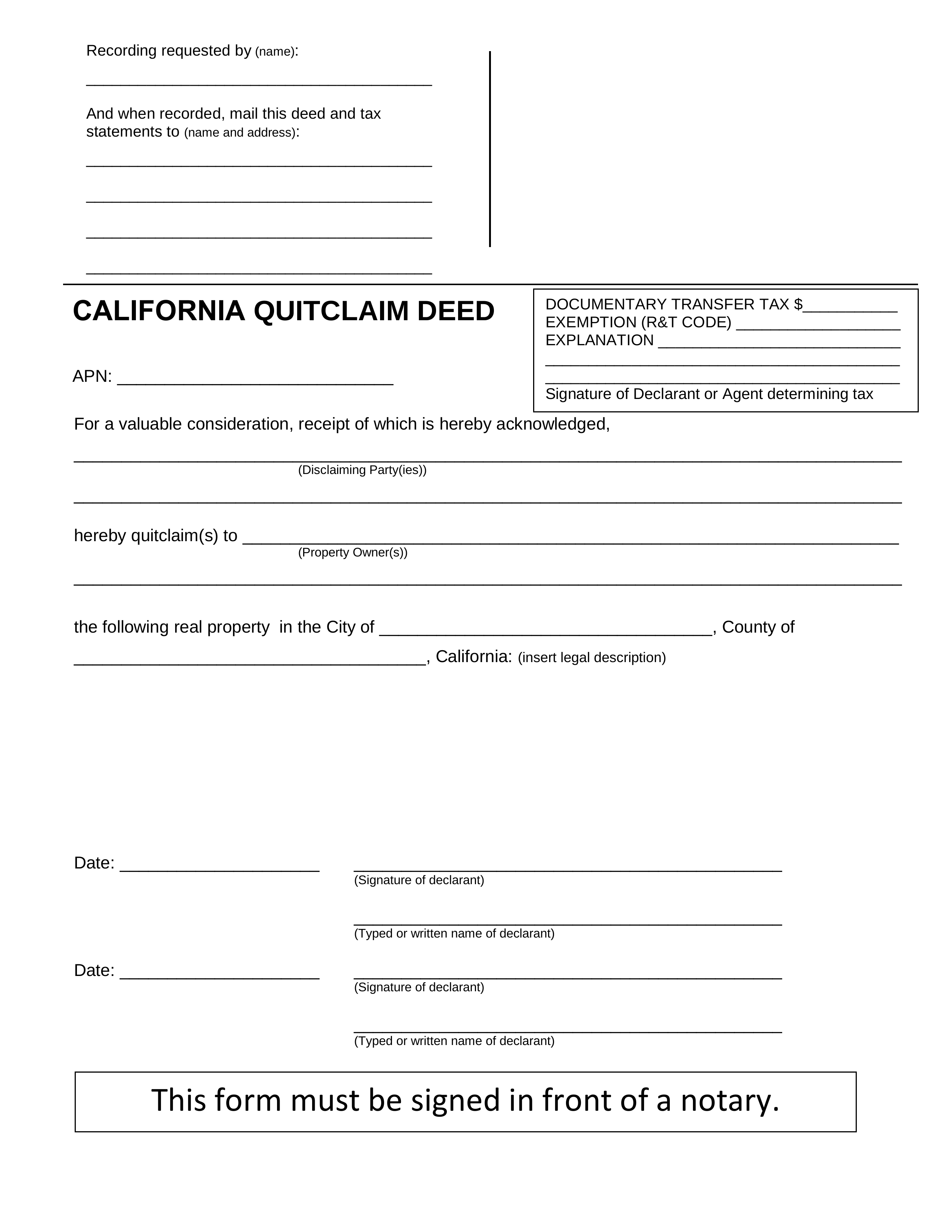 Printable Quitclaim Deed Form
