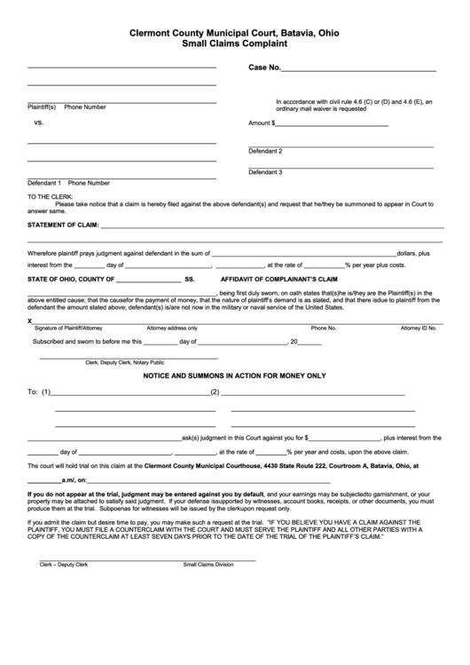 Printable Small Claims Forms Seymour Indiana Printable Forms Free Online