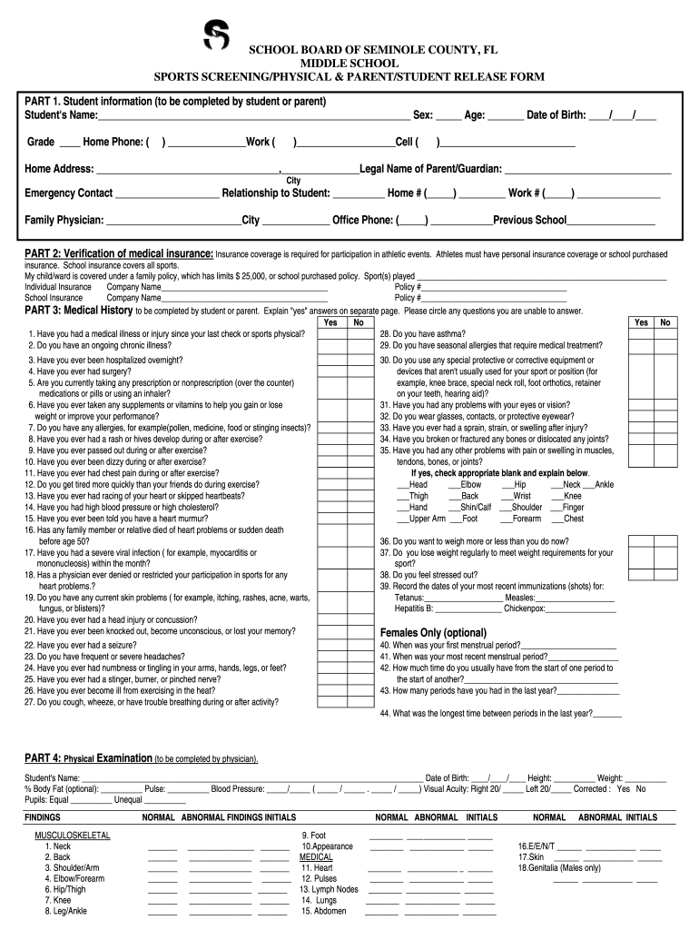 Printable Sports Physical Form Fill Out And Sign Printable PDF 