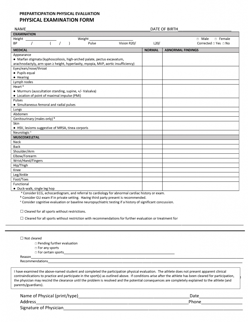 Printable Sports Physical Form PrintableTemplates