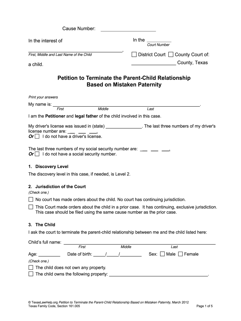 Printable Termination Of Parental Rights Form Fill Online Printable